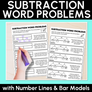 Subtraction Word Problems Worksheets - Number Lines & Bar Models