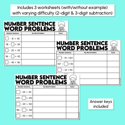 Resource preview 3 for Create & Solve Word Problems - 3-Digit Addition & Subtraction Worksheets