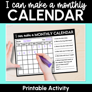 I Can Make a Monthly Calendar – Printable Activity