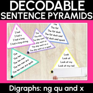 QU NG + X WORDS - Decodable Sentences Pyramids - Phonics Fluency