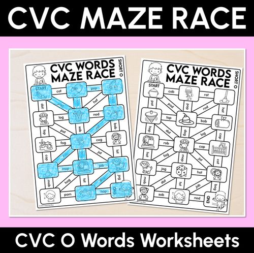 Resource preview 1 for CVC Words Maze Race - CVC O Words Worksheets