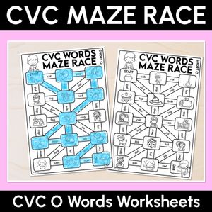 CVC Words Maze Race - CVC O Words Worksheets
