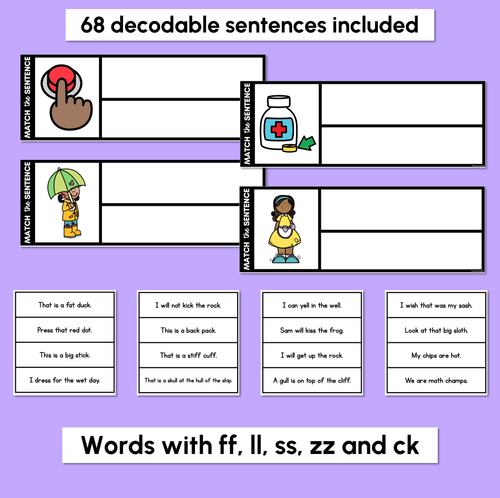 Resource preview 2 for LL SS FF ZZ CK Decodable Sentences - Read, Match & Write