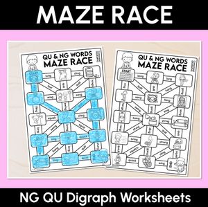 Consonant Digraph NG QU Words Maze Race - NG QU Words Worksheets