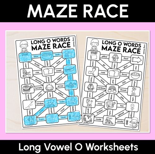 Resource preview 1 for Long Vowel O Words Maze Race - Long Vowel O Words Worksheets