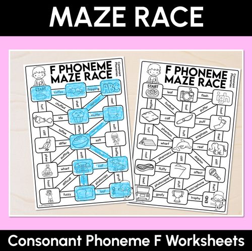 Resource preview 1 for Consonant Phoneme F Words Maze Race - Consonant F Words Worksheets