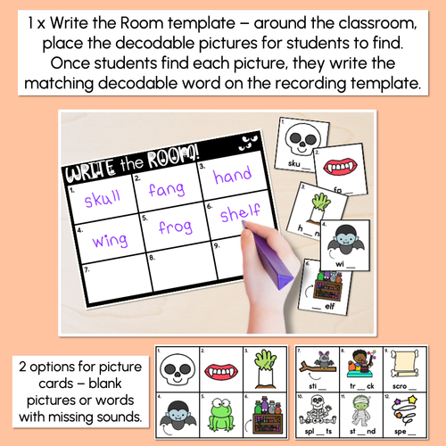 Resource preview 4 for Halloween Scoot - Halloween-Themed Read the Room & Write the Room - CVCC CCVCC & Consonant Digraphs