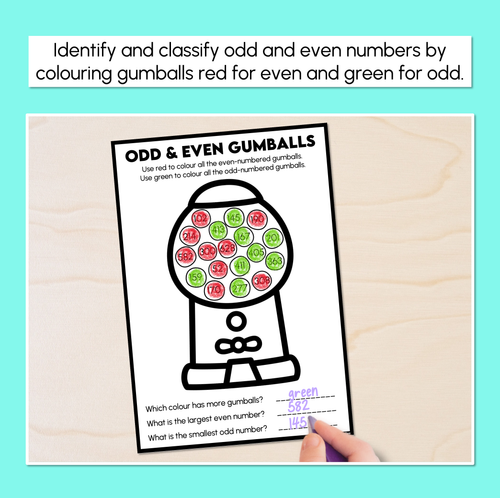 Resource preview 2 for Odd & Even Numbers - Colour the Gumballs Worksheets