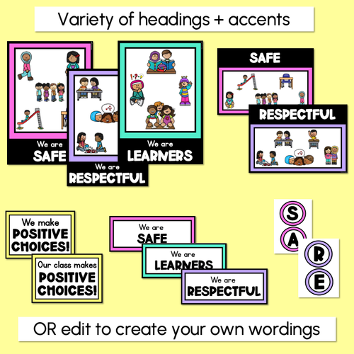 Resource preview 3 for Positive Behaviour Choice Posters - Safe Respectful Learners - PBL - Rainbow Theme