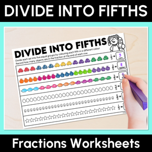 Divide Into Fifths - Fractions Worksheets