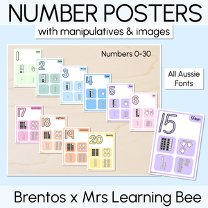 Number Posters 0-30 with ten frames, base ten blocks, tallies & fingers - The Brentos Collection