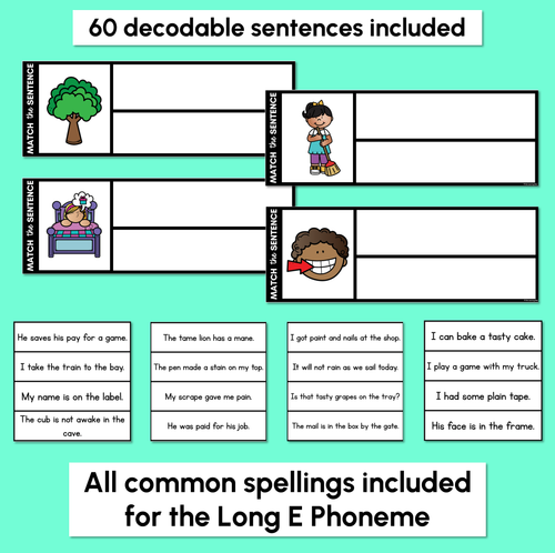 Resource preview 2 for Long Vowel E Word Decodable Sentences - Read, Match & Write
