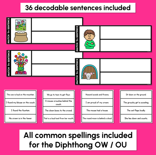 Resource preview 2 for OW Diphthong Decodable Sentences - Read, Match & Write
