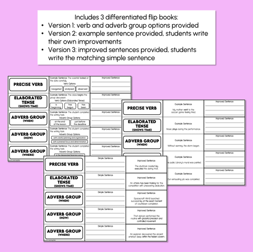 Resource preview 3 for Precise Verbs, Tense & Adverb Groups - Flip Book Activity