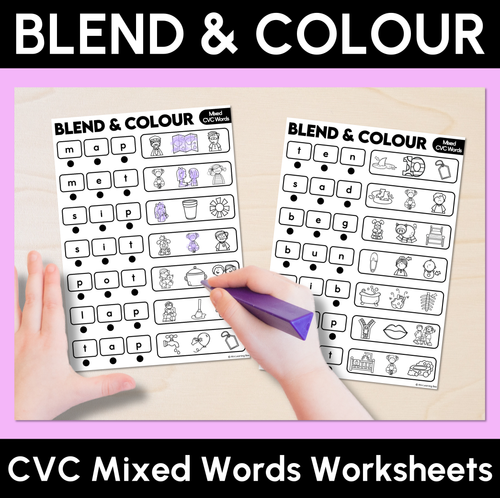 Resource preview 7 for Blend & Colour - CVC CVCC CCVC Words Blending Worksheets Bundle