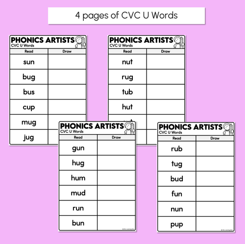 Resource preview 3 for Phonics Artists - CVC CVCC CCVC U Words - Decodable Words Activity