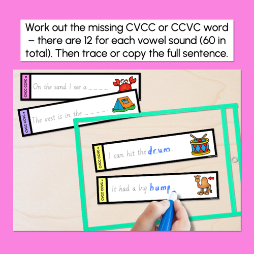 Resource preview 4 for CVCC CCVC Sentences - Trace the Sentence Task Cards - Missing Words
