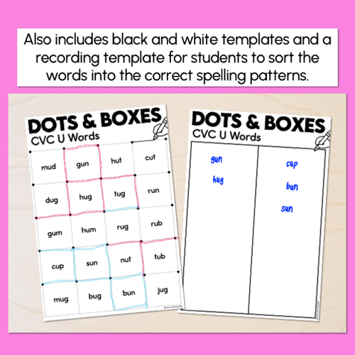 Resource preview 3 for Dots and Boxes Phonics Game - CVC U Words