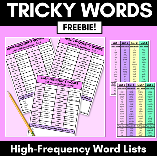 Resource preview 1 for HIGH FREQUENCY HEART WORD LISTS FREEBIE