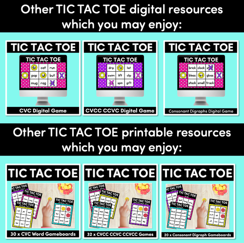 Resource preview 4 for TIC TAC TOE GAME for CVCC CCVC CCVCC Words - No Prep Phonics Game