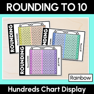 Rounding to Nearest Ten - Hundreds Chart Display & Desk Companion (Rainbow)