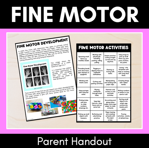 Resource preview 1 for Fine Motor Activities Grid & Parent Handout