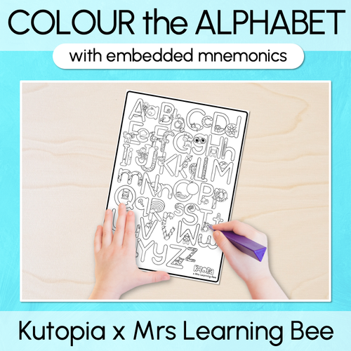 Resource preview 1 for Kutopia Alphabet Colouring Sheet with Embedded Mnemonics - The Kutopia Collection