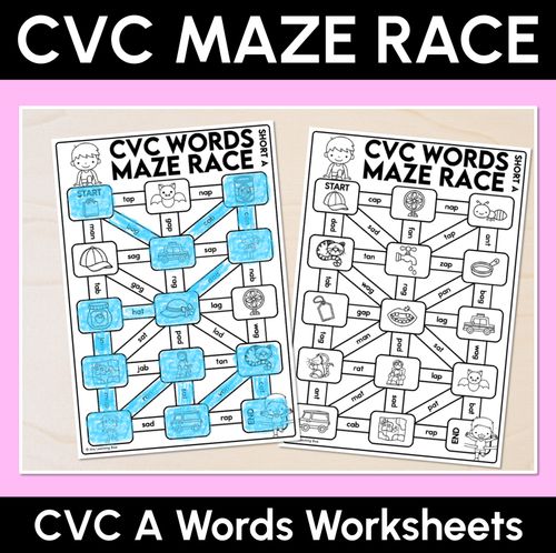 Resource preview 1 for CVC Words Maze Race - CVC A Words Worksheets