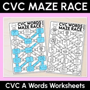 CVC Words Maze Race - CVC A Words Worksheets