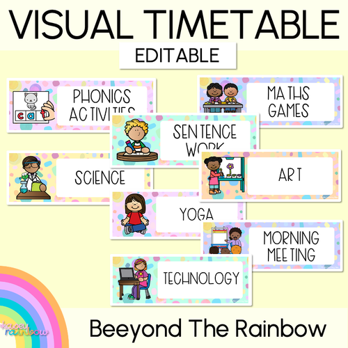 Editable Visual Timetable - The Kasey Rainbow Collection - Mrs Learning Bee
