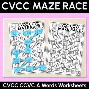 CVCC Words Maze Race - CVCC CCVC A Words Worksheets