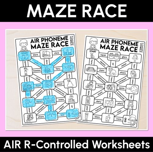 Resource preview 1 for R-Controlled AIR Words Maze Race - R-Controlled Vowel AIR Words Worksheets