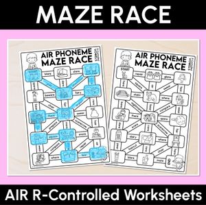 R-Controlled AIR Words Maze Race - R-Controlled Vowel AIR Words Worksheets