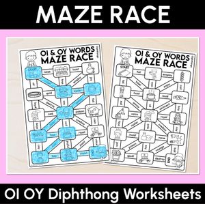 Diphthong OI OY Words Maze Race - Diphthong OI OY Words Worksheets