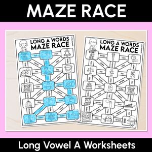 Long Vowel A Words Maze Race - Long Vowel A Words Worksheets