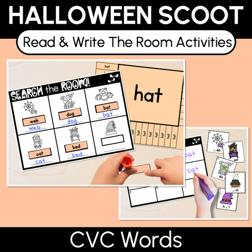 Resource preview 1 for Halloween Scoot - Halloween-Themed Read the Room & Write the Room - CVC Words