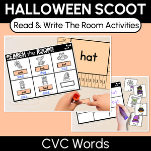 Halloween Scoot - Halloween-Themed Read the Room & Write the Room - CVC Words