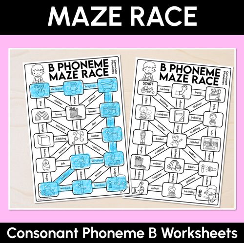 Resource preview 1 for Consonant Phoneme B Words Maze Race - Consonant B Words Worksheets
