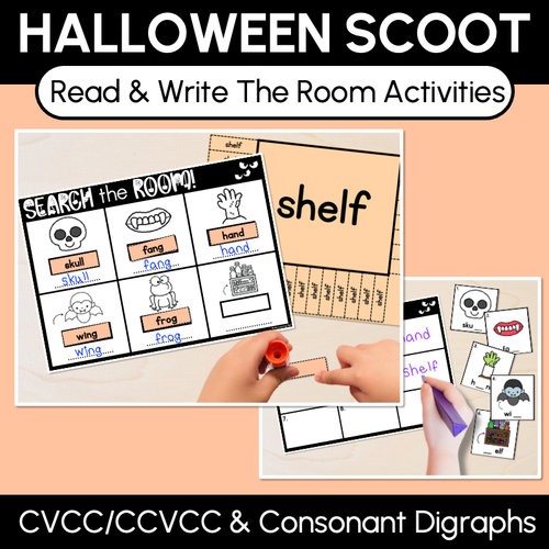 Resource preview 1 for Halloween Scoot - Halloween-Themed Read the Room & Write the Room - CVCC CCVCC & Consonant Digraphs