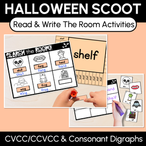 Halloween Scoot - Halloween-Themed Read the Room & Write the Room - CVCC CCVCC & Consonant Digraphs