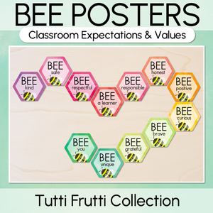 Bee Posters - Classroom Expectations & Values - The Tutti Frutti Collection - Colourful Classroom Decor