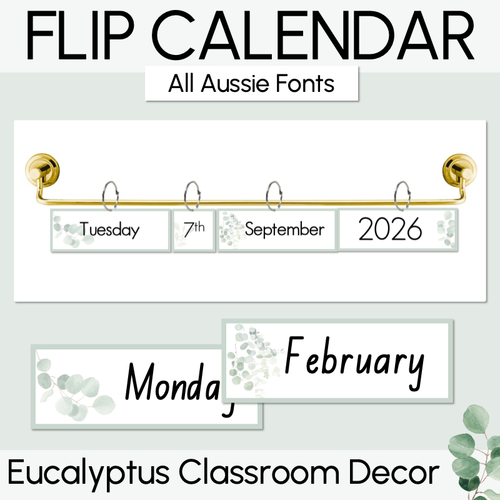 Resource preview 1 for Classroom Flip Calendar - The Eucalyptus Edit - Eucalyptus Classroom Decor