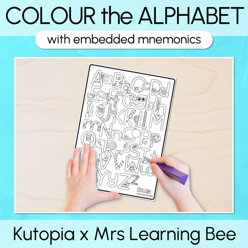 Resource preview 1 for Kutopia Alphabet Colouring Sheet with Embedded Mnemonics - The Kutopia Collection