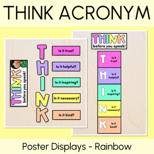 THINK Acronym Posters - Rainbow Classroom Decor