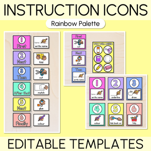 Instructional Icon Editable Templates - Classroom Instructions & Equipment Visuals - RAINBOW PALETTE