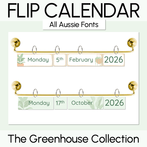 Resource preview 1 for Classroom Flip Calendar - The Greenhouse Collection - Natural Classroom Decor