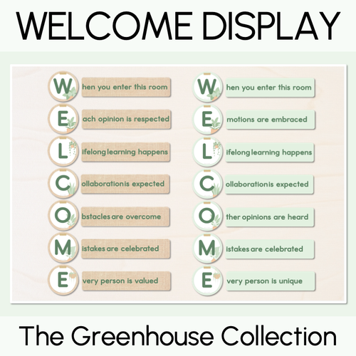 Resource preview 1 for WELCOME Acrostic Door Display - The Greenhouse Collection - Natural Classroom Decor