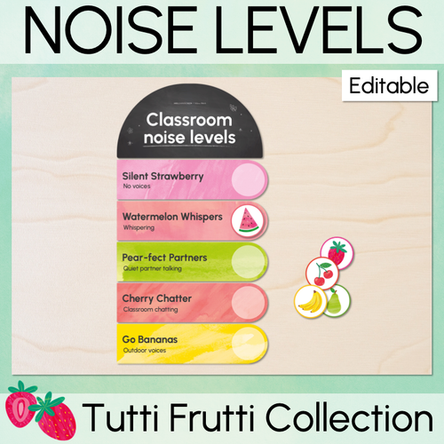 Resource preview 1 for Editable Classroom Noise Levels Poster - The Tutti Frutti Collection - Colourful Classroom Decor