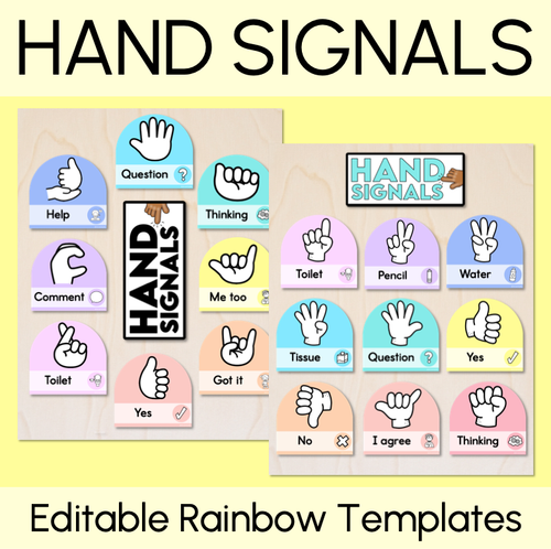 Resource preview 1 for Hand Signals - Editable Rainbow Templates - Instructional Signs