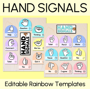 Hand Signals - Editable Rainbow Templates - Instructional Signs